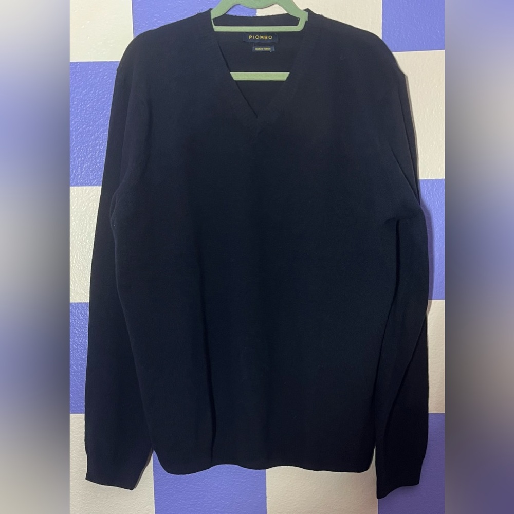 NWT Piombo Lambswool V-Neck Sweater in Super Dark Blue / Black - Size XXL